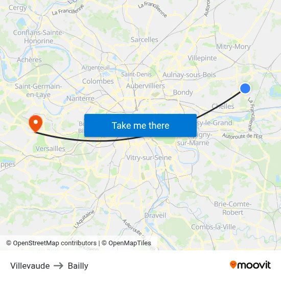 Villevaude to Bailly map