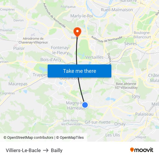 Villiers-Le-Bacle to Bailly map