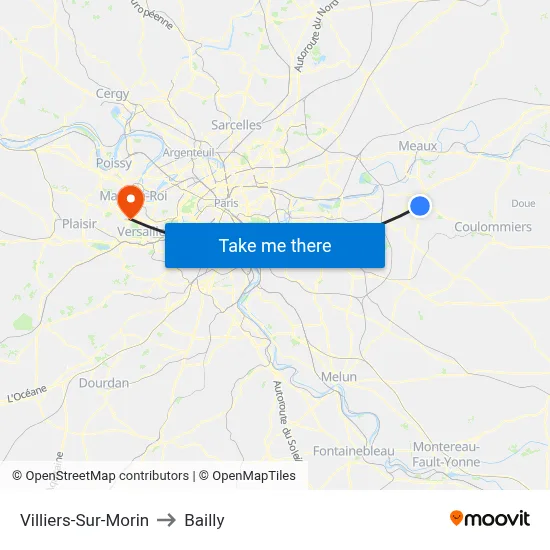 Villiers-Sur-Morin to Bailly map