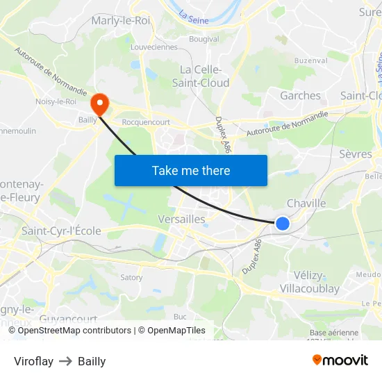 Viroflay to Bailly map