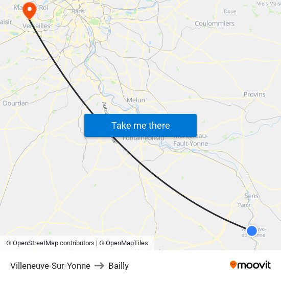 Villeneuve-Sur-Yonne to Bailly map