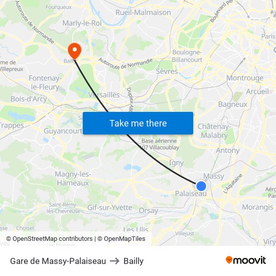 Gare de Massy-Palaiseau to Bailly map