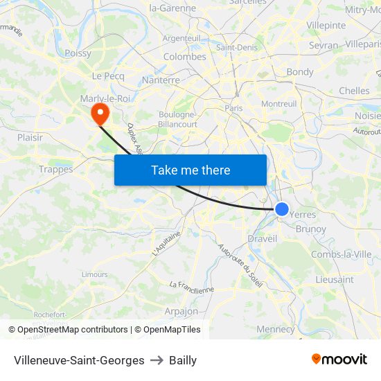Villeneuve-Saint-Georges to Bailly map
