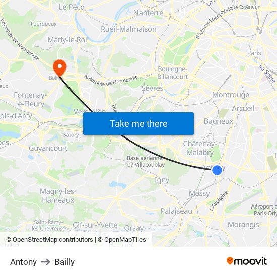Antony to Bailly map