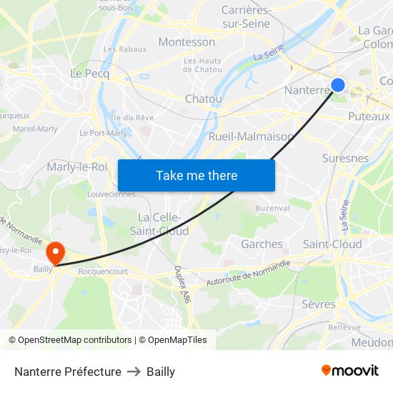 Nanterre Préfecture to Bailly map