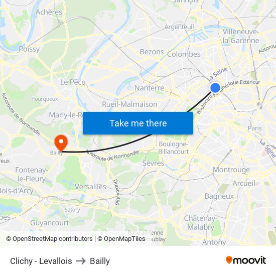 Clichy - Levallois to Bailly map