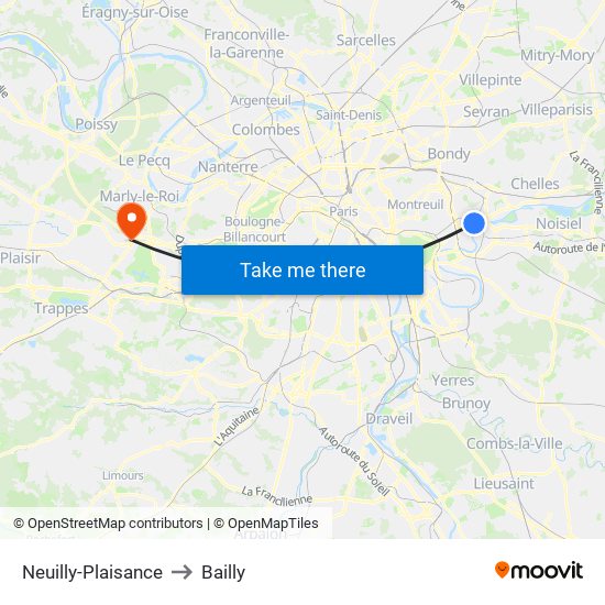 Neuilly-Plaisance to Bailly map