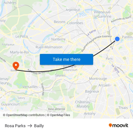 Rosa Parks to Bailly map
