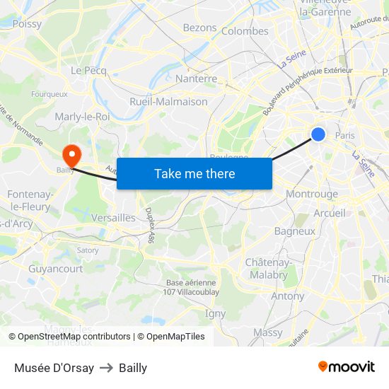 Musée D'Orsay to Bailly map