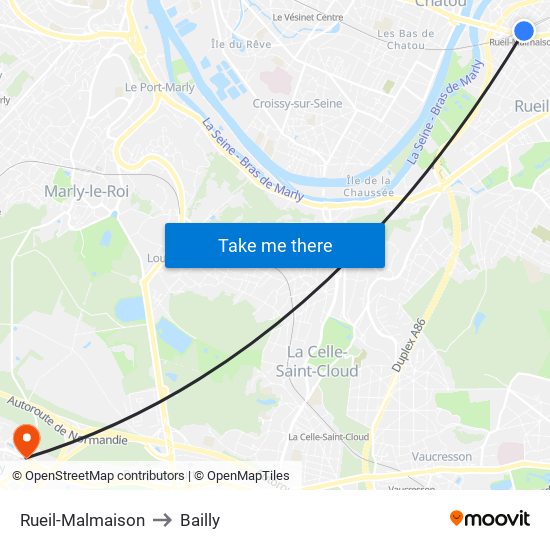 Rueil-Malmaison to Bailly map