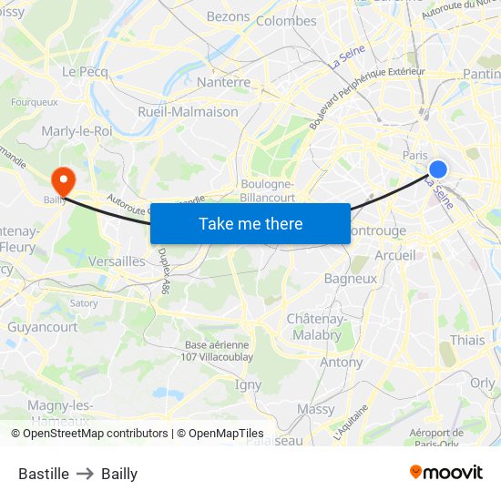 Bastille to Bailly map