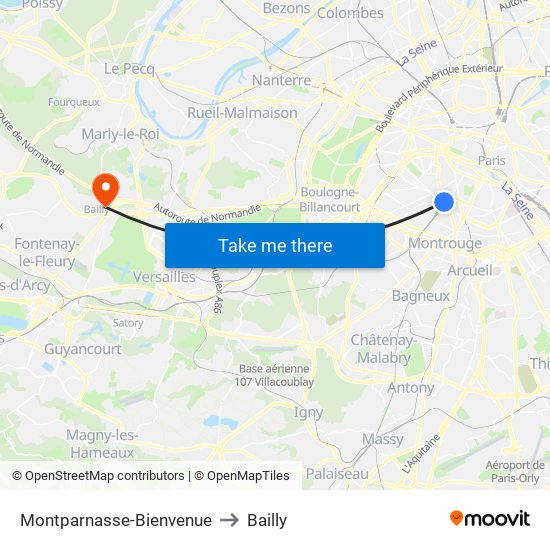 Montparnasse-Bienvenue to Bailly map