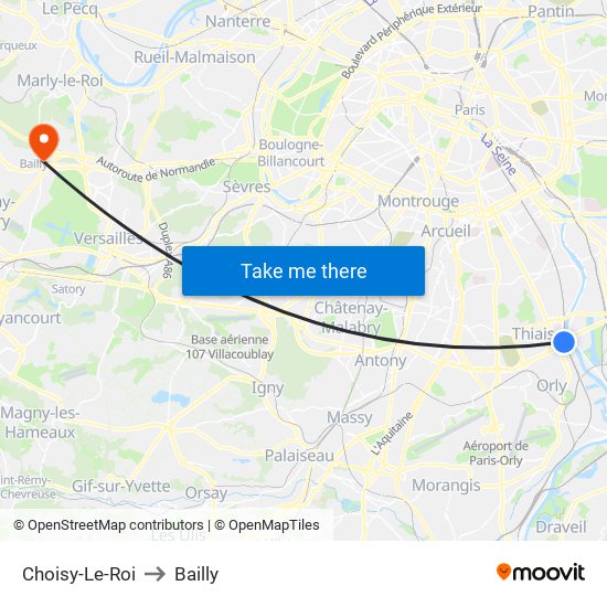Choisy-Le-Roi to Bailly map