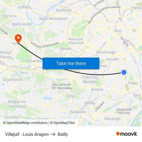 Villejuif - Louis Aragon to Bailly map