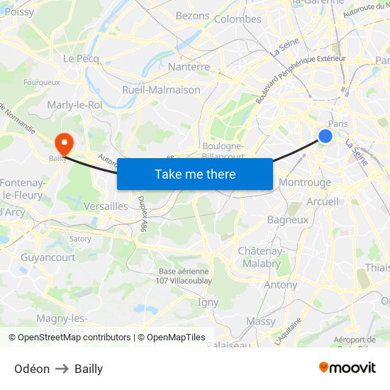 Odéon to Bailly map