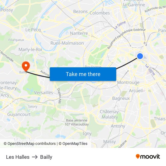Les Halles to Bailly map