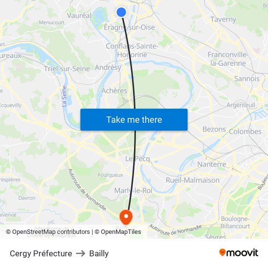 Cergy Préfecture to Bailly map