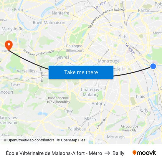 École Vétérinaire de Maisons-Alfort - Métro to Bailly map