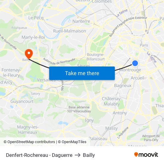 Denfert-Rochereau - Daguerre to Bailly map