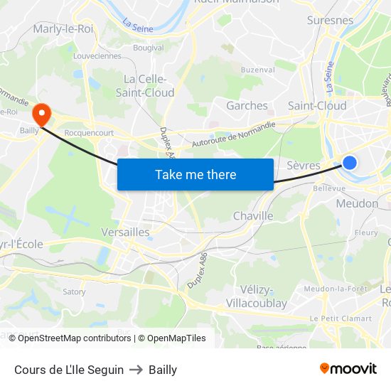 Cours de L'Ile Seguin to Bailly map