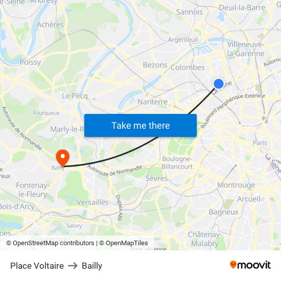 Place Voltaire to Bailly map