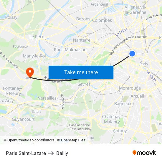 Paris Saint-Lazare to Bailly map