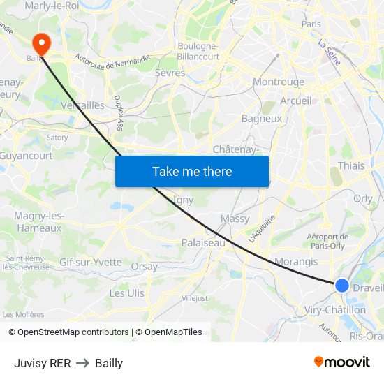Juvisy RER to Bailly map