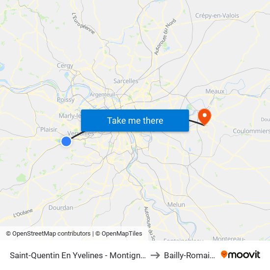 Saint-Quentin En Yvelines - Montigny-Le-Bretonneux to Bailly-Romainvilliers map