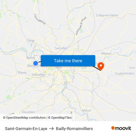 Saint-Germain-En-Laye to Bailly-Romainvilliers map