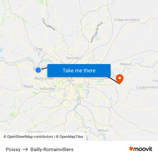 Poissy to Bailly-Romainvilliers map