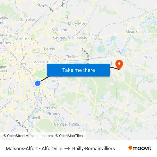 Maisons-Alfort - Alfortville to Bailly-Romainvilliers map