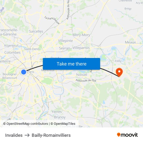 Invalides to Bailly-Romainvilliers map