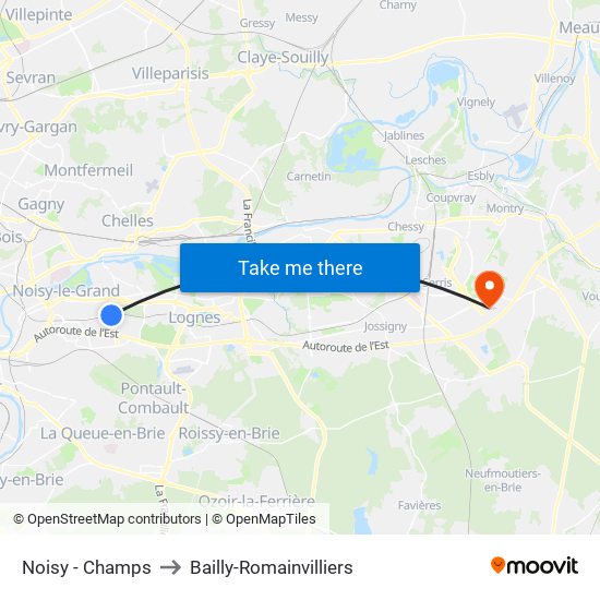 Noisy - Champs to Bailly-Romainvilliers map