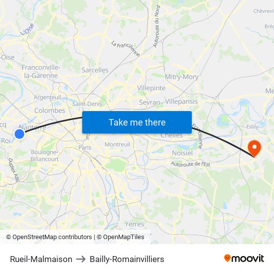 Rueil-Malmaison to Bailly-Romainvilliers map