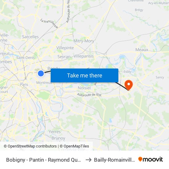 Bobigny - Pantin - Raymond Queneau to Bailly-Romainvilliers map