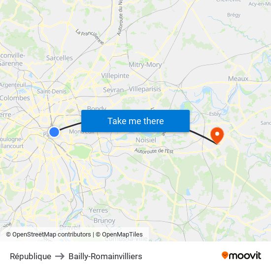 République to Bailly-Romainvilliers map