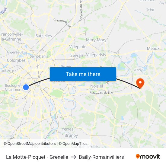 La Motte-Picquet - Grenelle to Bailly-Romainvilliers map