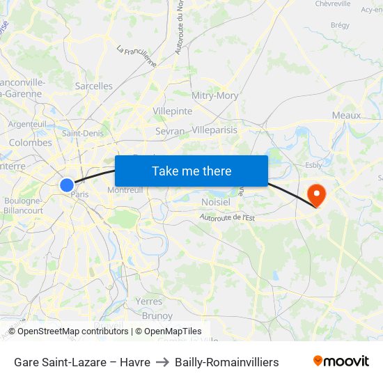 Gare Saint-Lazare – Havre to Bailly-Romainvilliers map