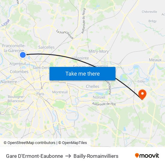Gare D'Ermont-Eaubonne to Bailly-Romainvilliers map