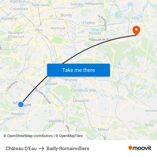 Château D'Eau to Bailly-Romainvilliers map