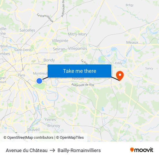 Avenue du Château to Bailly-Romainvilliers map