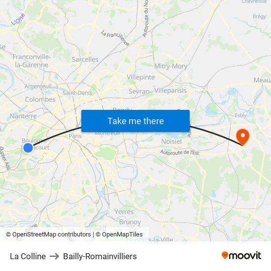 La Colline to Bailly-Romainvilliers map