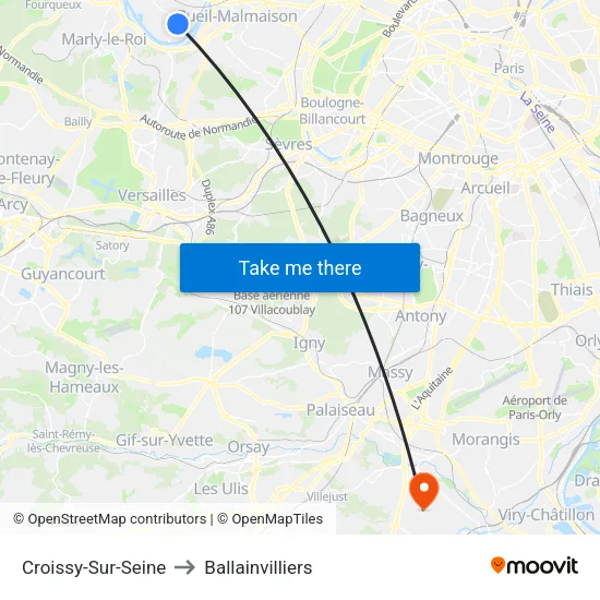 Croissy-Sur-Seine to Ballainvilliers map