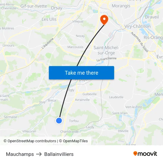 Mauchamps to Ballainvilliers map