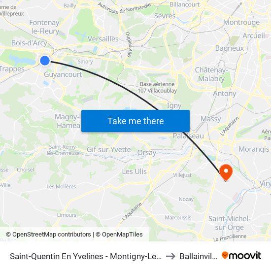 Saint-Quentin En Yvelines - Montigny-Le-Bretonneux to Ballainvilliers map