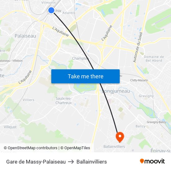 Gare de Massy-Palaiseau to Ballainvilliers map