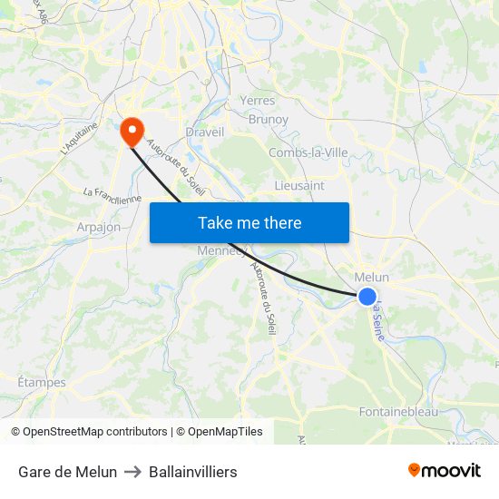 Gare de Melun to Ballainvilliers map