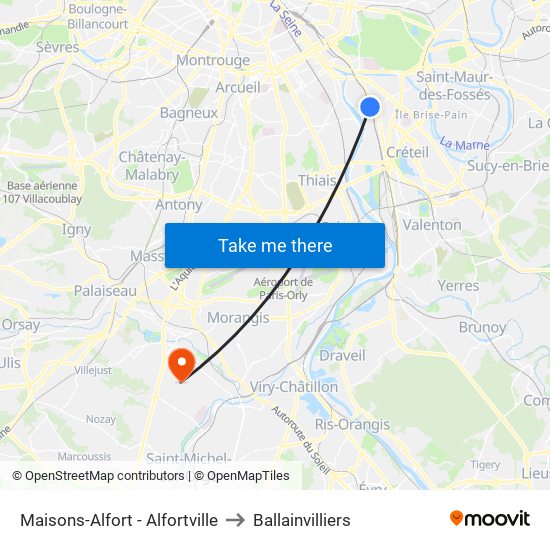 Maisons-Alfort - Alfortville to Ballainvilliers map