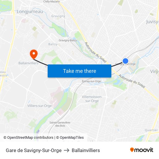 Gare de Savigny-Sur-Orge to Ballainvilliers map