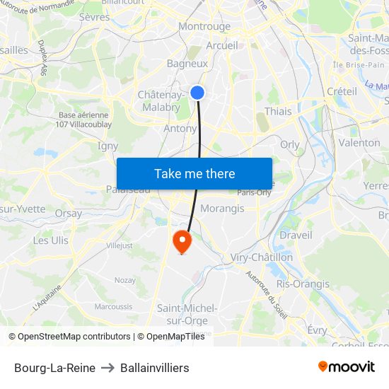 Bourg-La-Reine to Ballainvilliers map